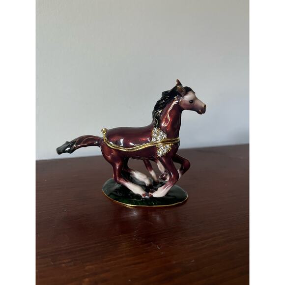 Cherished Treasures Vintage Arabian Mare & Foal Rhinestone Enamel Trinket Box - Picture 2 of 8